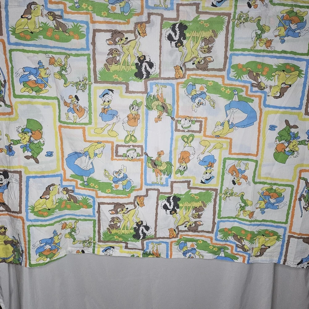 VTG Disney Alice in Wonderland Bambi Robin Hood Mickey Twin Flat Sheet 59.5